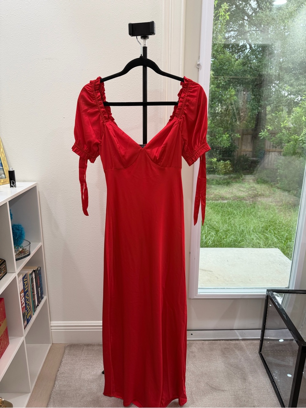 Crystal Doll Red Tie-Shoulder Maxi Chemise